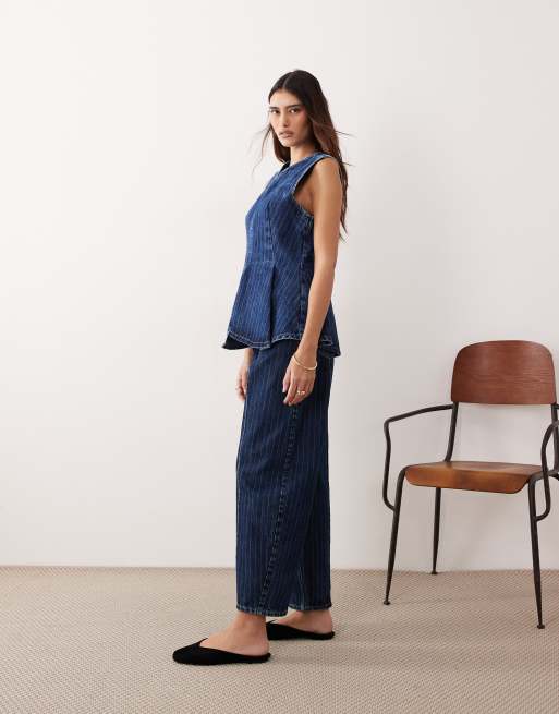 ARRANGE – Clover – Blåtvättade jeans med randigt mönster och dekorativ söm framtill, 3 av 5