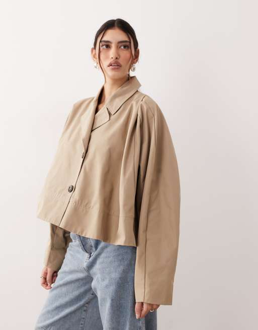 ARRANGE co-ord cropped trench coat in tan, 4 of 4