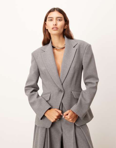 ARRANGE co-ord premium tailored blazer with cinched waist in grey - GREY