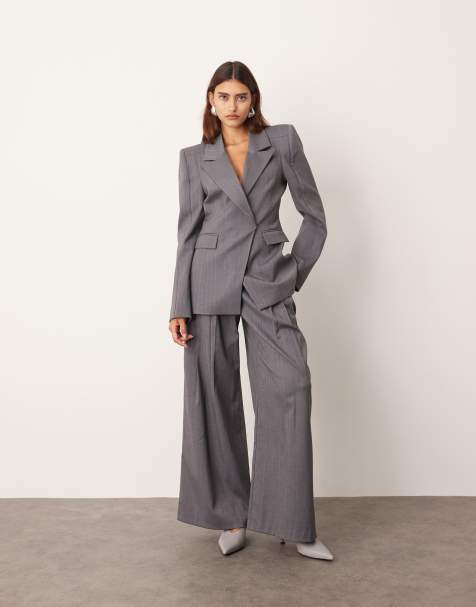 ARRANGE co -ord tailored wide leg trouser with pleats in slate grey - view 1