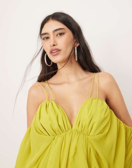 ARRANGE cold shoulder ruffle full midi dress in lime green