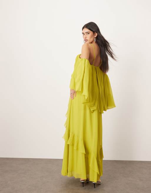 ARRANGE cold shoulder ruffle full midi dress in lime green
