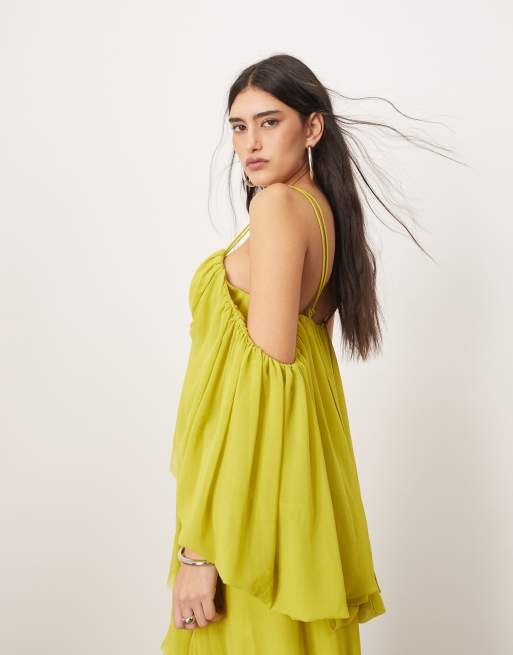 ARRANGE cold shoulder ruffle full midi dress in lime green