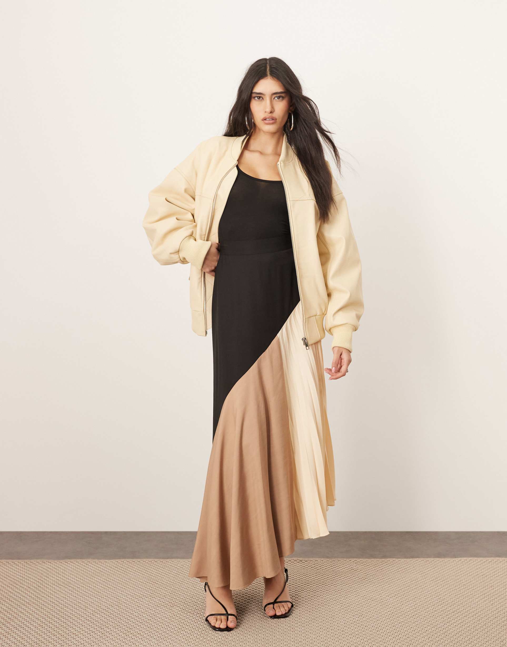 arrange color block pleat detail midi skirt in multi