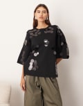 [ARRANGE] ARRANGE compact knit disc sequin tee in black S BLACK