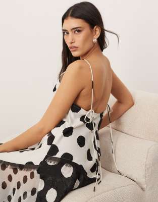ARRANGE contrast fabric cami maxi dress with handkerchief hem in polka dots