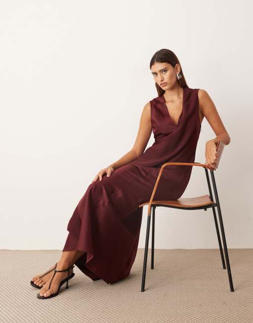 ARRANGE contrast panel sleeveless maxi dress in merlot