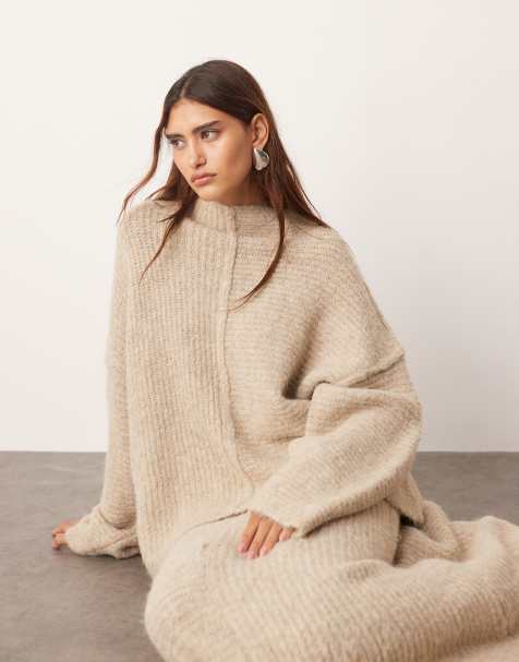 ARRANGE contrast stitch knit exposed seam jumper co-ord in taupe