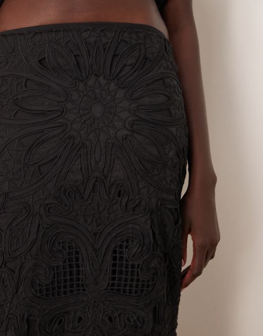 ARRANGE cornelli floral cutwork co-ord midi skirt in black, 3 of 5