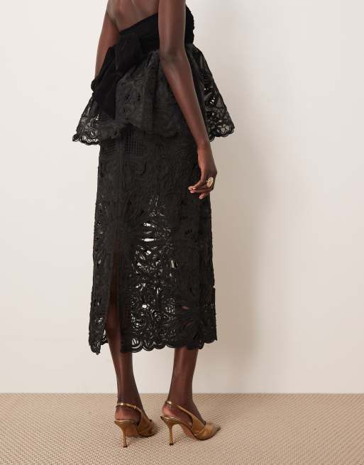 ARRANGE cornelli floral cutwork co-ord midi skirt in black, 5 of 5