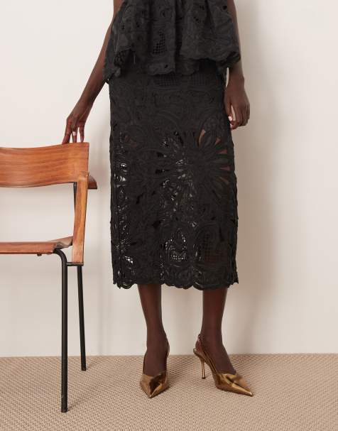 ARRANGE cornelli floral cutwork midi skirt in black - part of a set - view 1