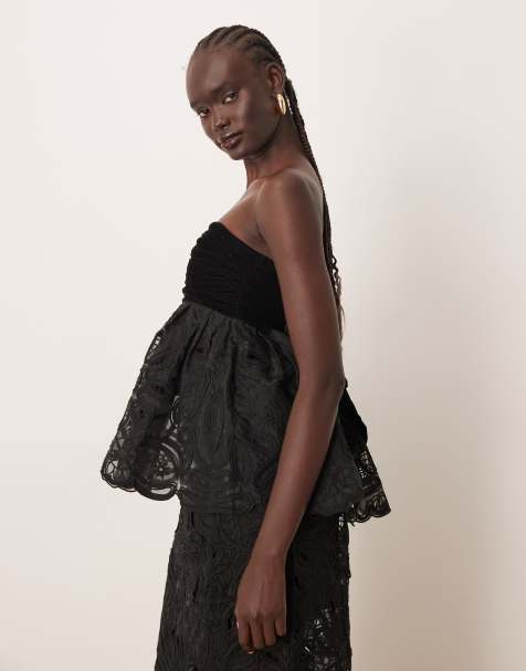 ARRANGE - Cornelli - Top d'ensemble bandeau en velours fleuri - Noir - view 1