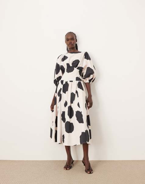 white christmas dresses Asos Design Cotton Cut Out Pleat Detail Midi Dress With Belt In Lime Green main image 1