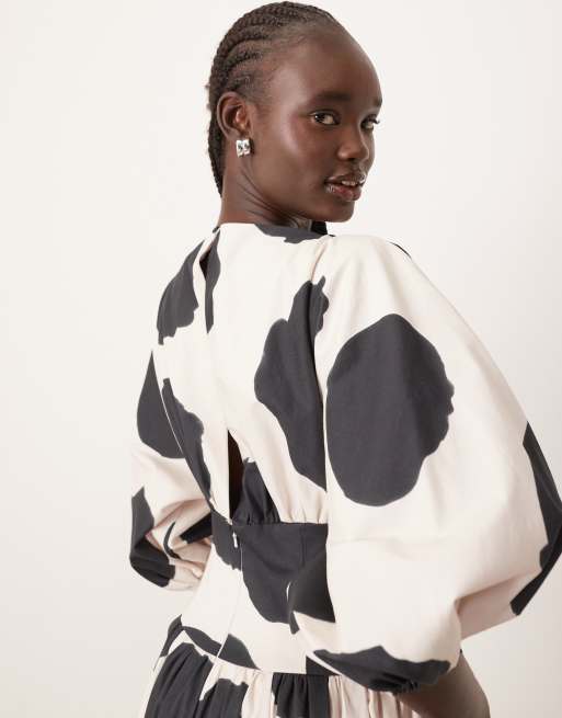 ARRANGE cotton cinched waist midi dress with balloon sleeve in