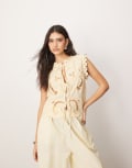 [ARRANGE] ARRANGE cotton embroidered cutwork tie front top in lemon (part of a set)-Yellow 4 Lemon