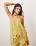 [ARRANGE] ARRANGE cotton embroidered floral cutwork longline bandeau top in olive green (part of a set) 18 Olive Green