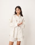 [ARRANGE] ARRANGE cotton mirrored floral embroidered cutwork shirt in white (part of a set) 14 White
