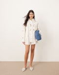 [ARRANGE] ARRANGE cotton mirrored floral embroidered cutwork shorts in white (part of a set) 14 White