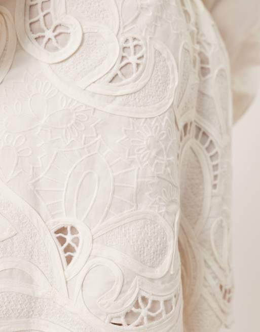 ARRANGE cotton mirrored floral embroidered cutwork shorts in white - part of a set, 5 of 5