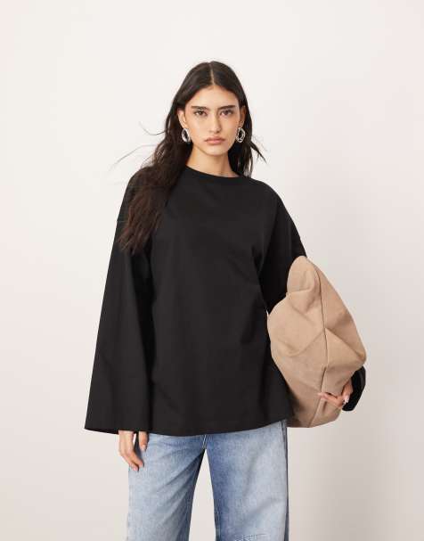 ARRANGE cotton oversized long sleeve t-shirt in black - view 1