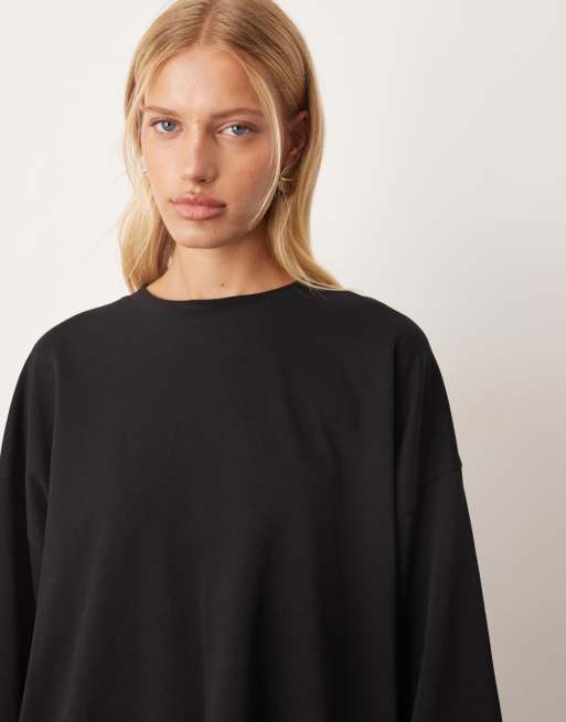 ARRANGE cotton oversized long sleeve t-shirt in black, 3 of 4