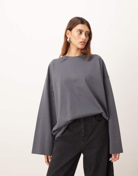 ARRANGE cotton oversized long sleeve t-shirt in charcoal - view 1