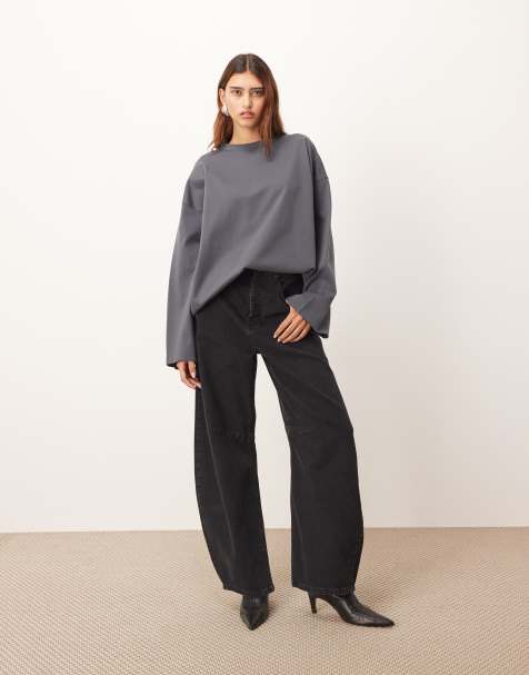 ARRANGE cotton oversized long sleeve t-shirt in charcoal - view 1