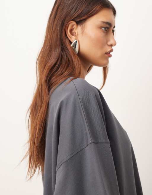 ARRANGE cotton oversized long sleeve t-shirt in charcoal, 3 of 4