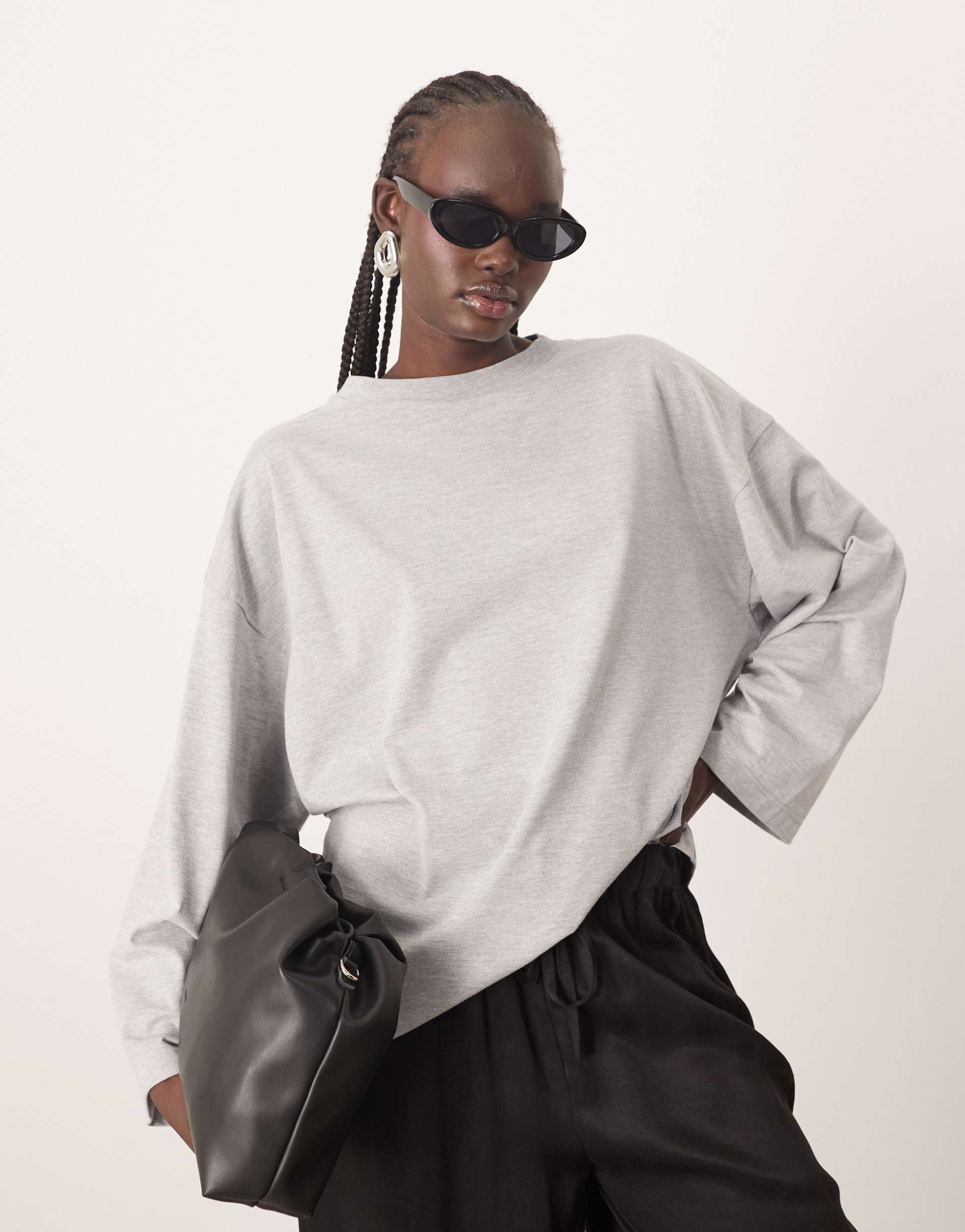 arrange cotton oversized long sleeve t-shirt in gray heather