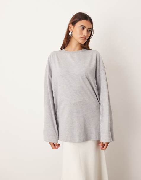 ARRANGE cotton oversized long sleeve t-shirt in grey marl - view 1