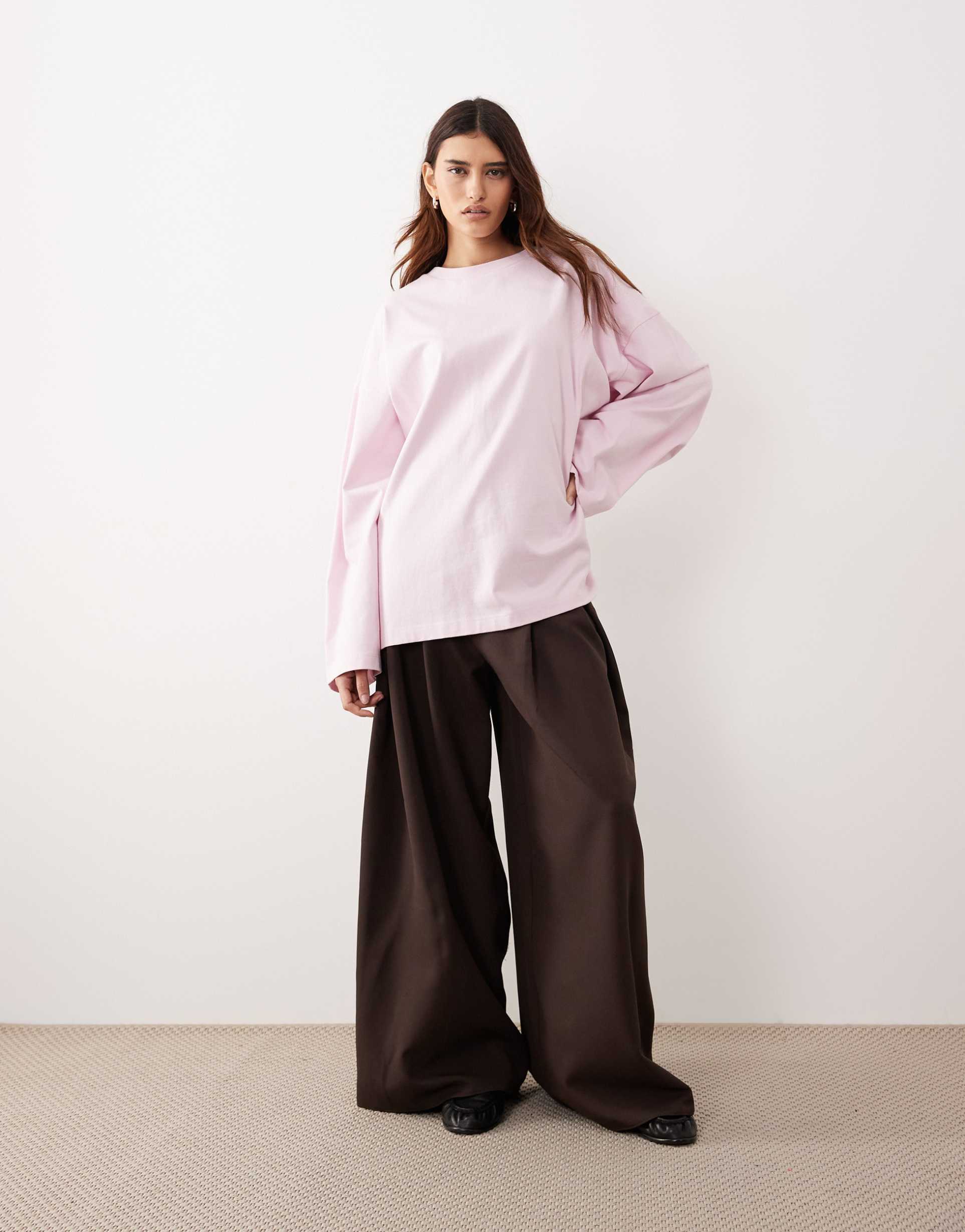 arrange cotton oversized long sleeve t-shirt in light pink