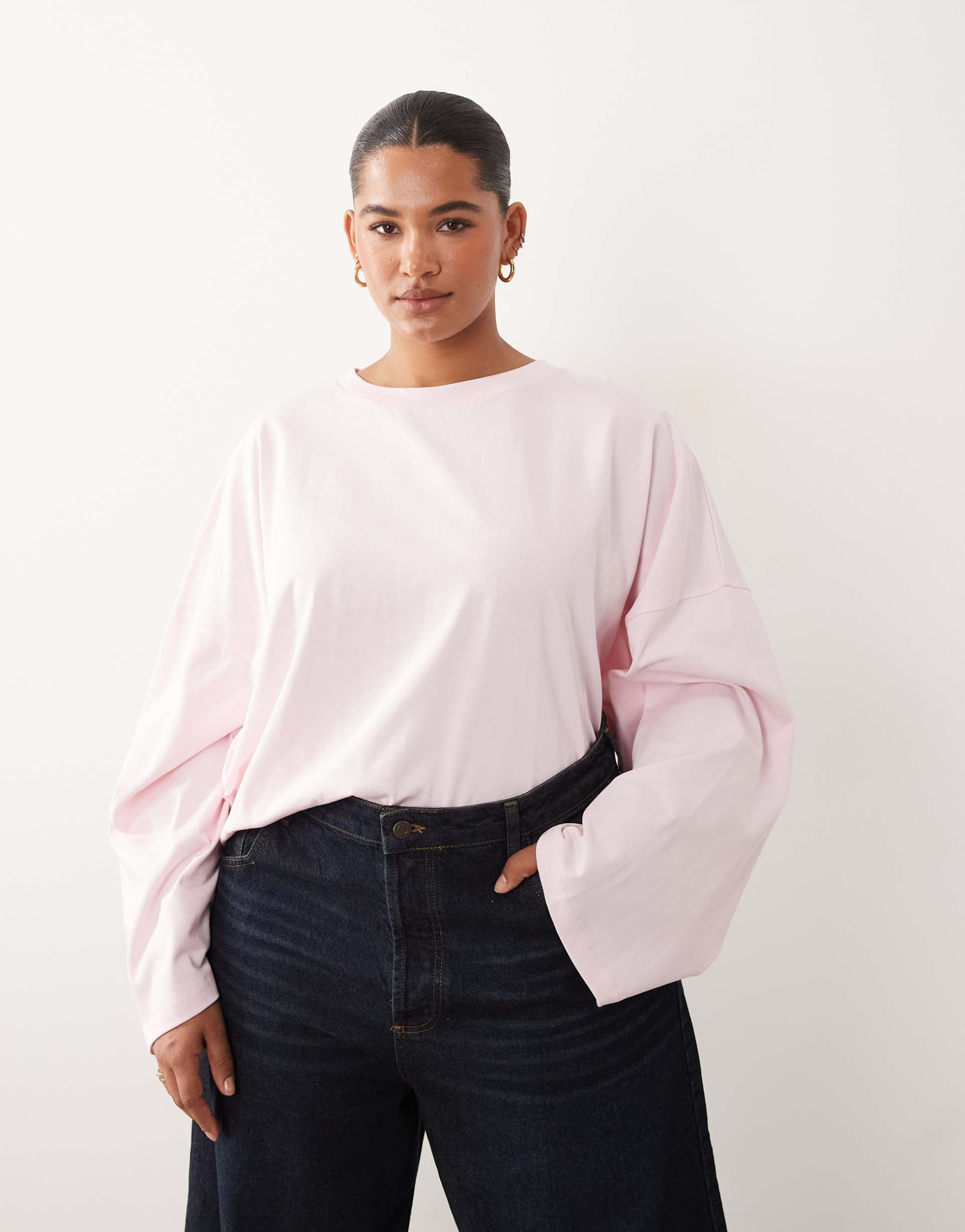 arrange cotton oversized long sleeve t-shirt in light pink