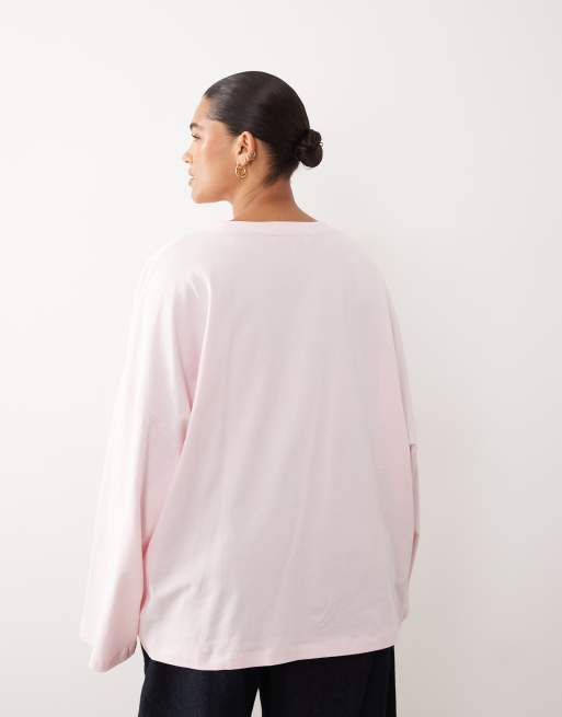 ARRANGE cotton oversized long sleeve T-shirt in light pink, 4 of 4