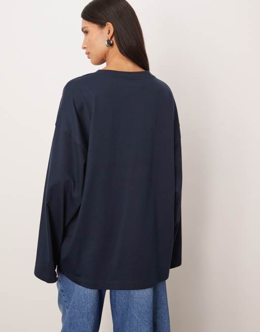 ARRANGE cotton oversized long sleeve T-shirt in navy, 4 of 4