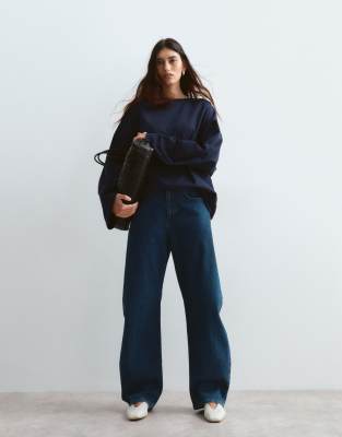 Arrange Cotton Oversized Long Sleeve T-shirt In Blue