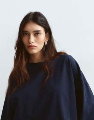 Arrange Cotton Oversized Long Sleeve T-shirt In Blue