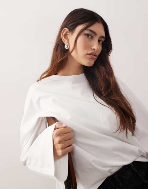 ARRANGE cotton oversized long sleeve t-shirt in white, 3 of 4