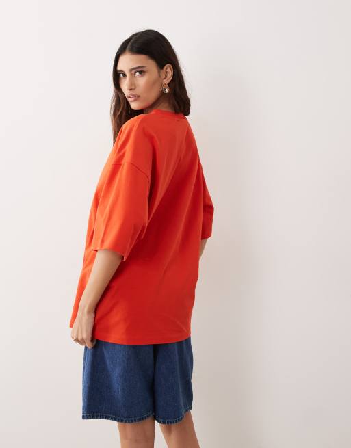 ARRANGE cotton oversized premium heavyweight short sleeve t-shirt in red, 4 of 4