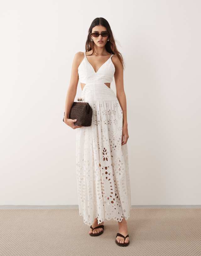 ARRANGE cotton paneled cut out broderie maxi dress in white