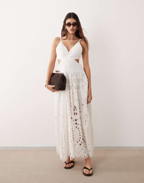 ARRANGE cotton panelled cut out broderie maxi dress in white - view 1