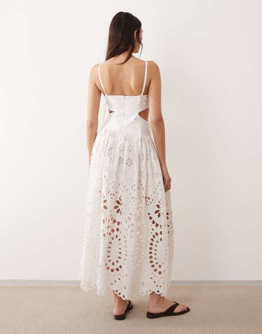 ARRANGE cotton panelled cut out broderie maxi dress in white, 4 of 4