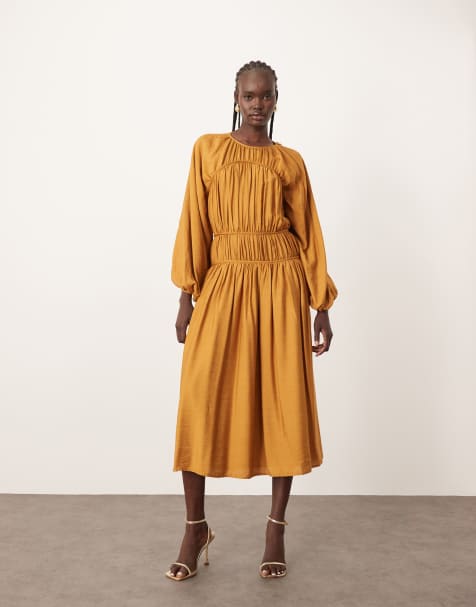 ARRANGE cotton smock midi dress in rust - view 1