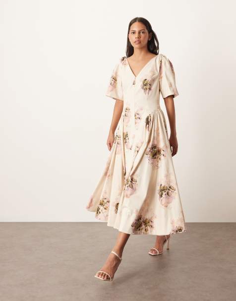 ARRANGE cotton twisted shoulders midi dress in bloom floral print - view 1