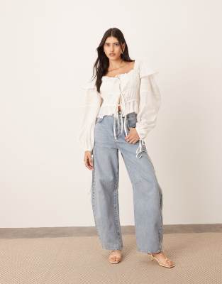 Arrange Cotton Voile Lace Trim Blouse With Tie Front