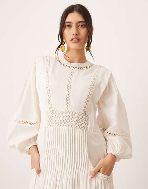 ARRANGE cotton voile maxi dress with lace trim in ivory