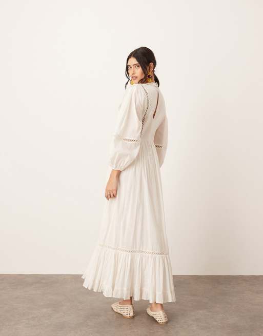 ARRANGE cotton voile maxi dress with lace trim in ivory