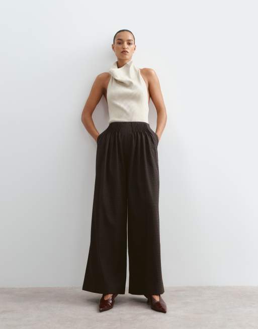 ARRANGE cowl neck knitted rib bodysuit in oatmeal, 2 of 5