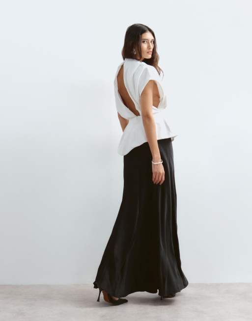 ARRANGE cowl neck structured contrast maxi dress in mono, 3 of 4