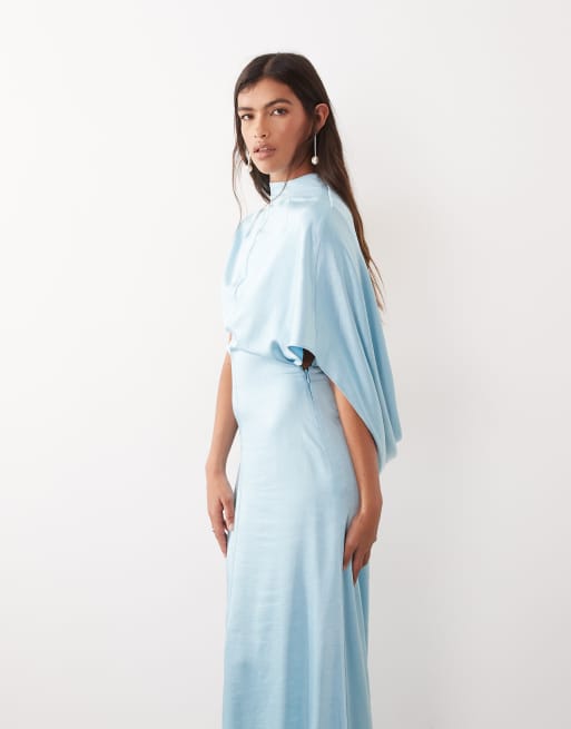 ARRANGE cowl open back minimal column maxi dress in pale blue, 2 of 4