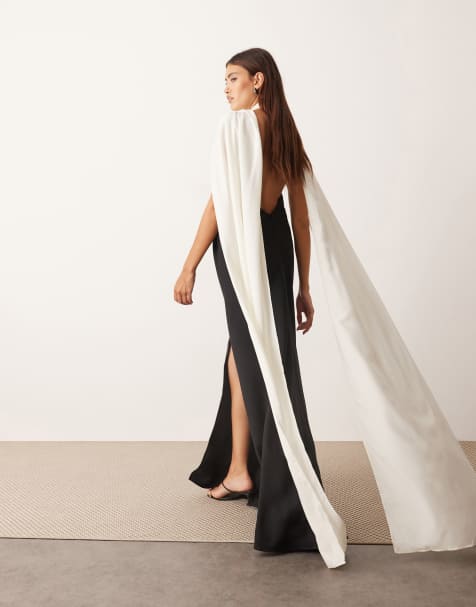 ARRANGE crepe column maxi dress with contrast drape back in black and white - view 1